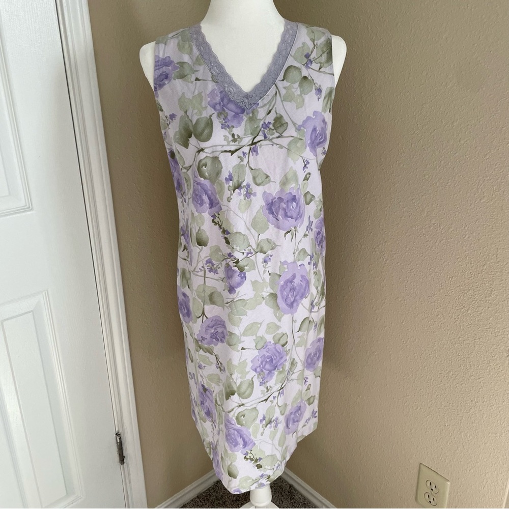 90s Norton Studio Floral Lavender Lace Linen Midi Sheath Dress Sz Medium Petite